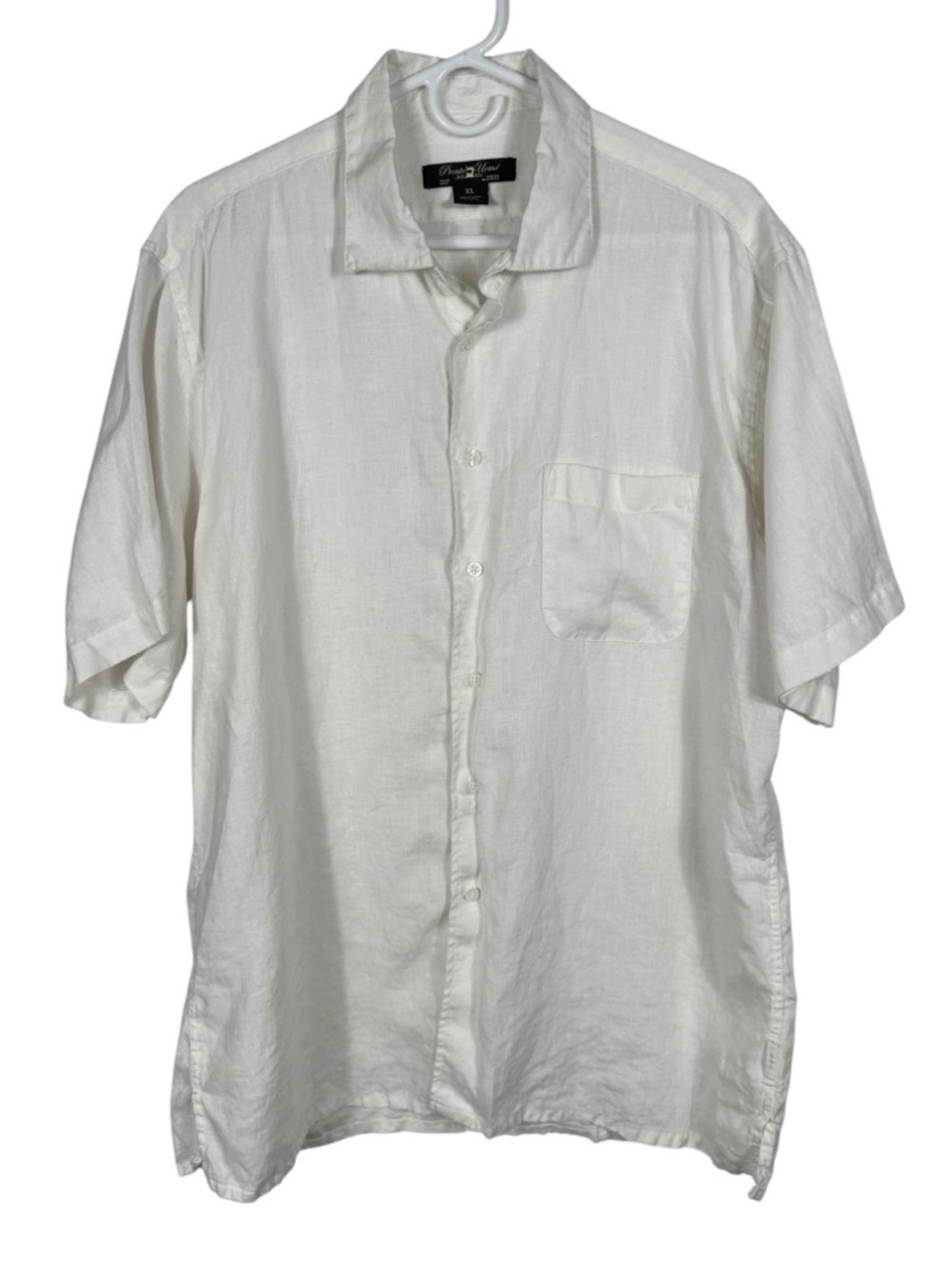 Pronto Uomo White 100% Linen Short Sleeve Button Down Shirt, Size XL